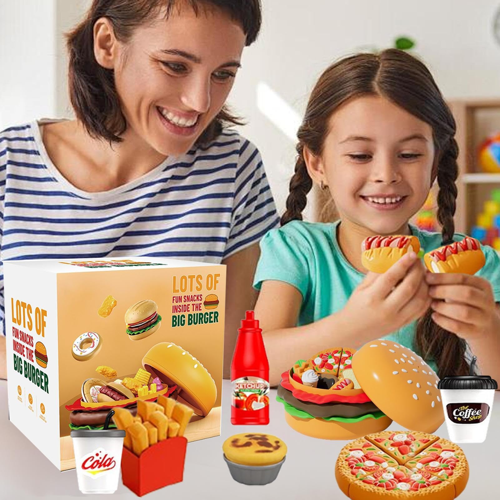 Jedzenie Do Zabawy W Kuchnię Edukacyjny sensoryczny duży hamburger | Zabawki Spożywcze Dla Dzieci Edukacyjne Sensoryczne Akcesoria Dużego Hamburgera do Klasy, Przedszkola, na Urodziny