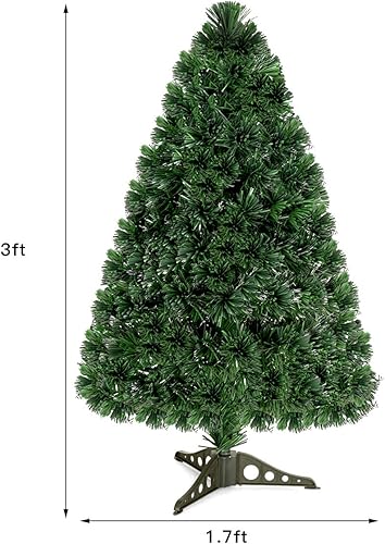 Miniatura 56 de Goplus Árbol de Navidad artificial de fibra óptica preiluminado, con luces LED multicolor y copos de nieve (6 pies)