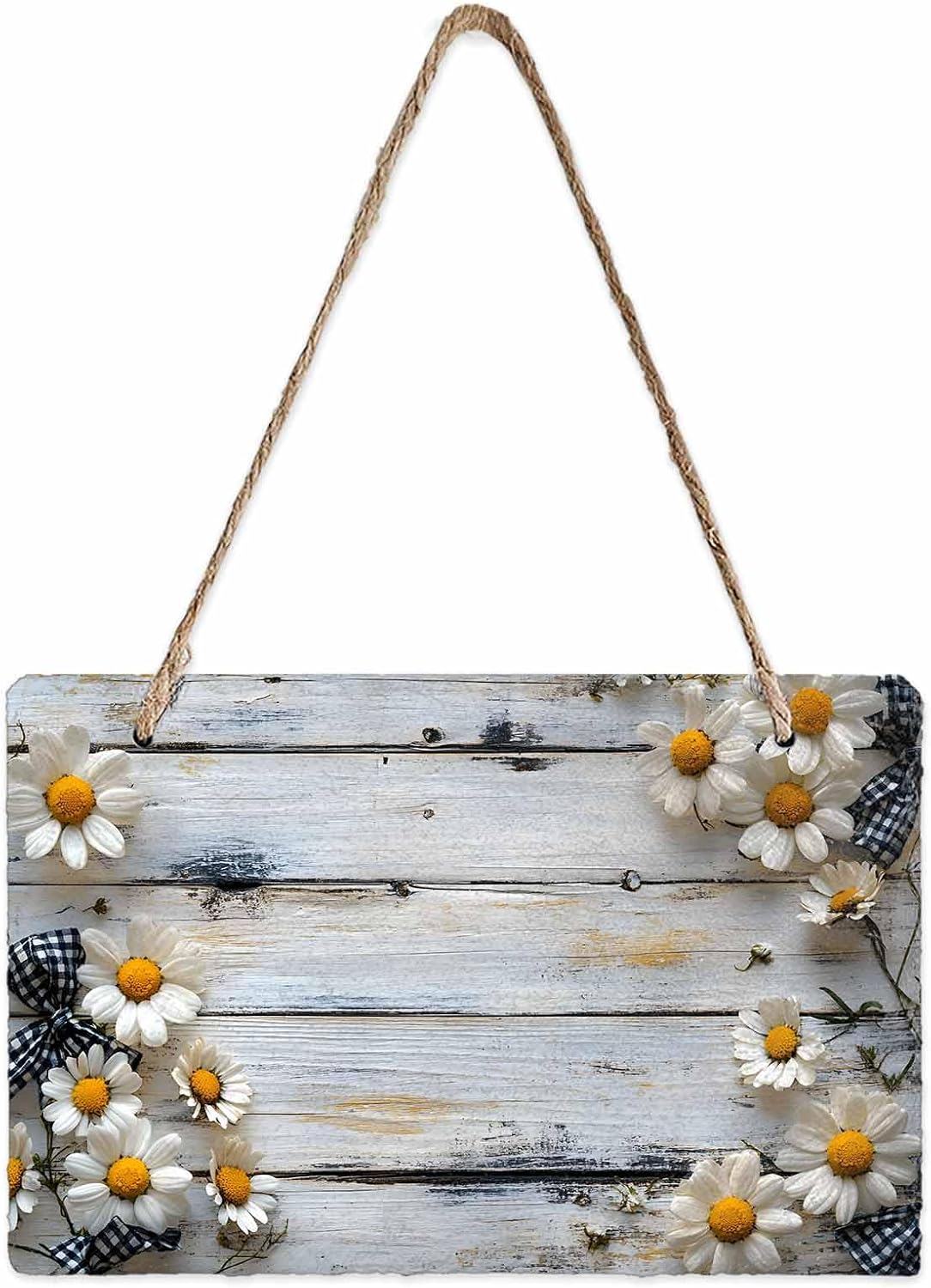 Floral Welcome Wall Hanging Sign- White Wildflowers Bow Wood Plank Slate Hanging Plaques for Front Door Porch Window Farmhouse Garden 5.1" x 7.9" Wall Home Decor