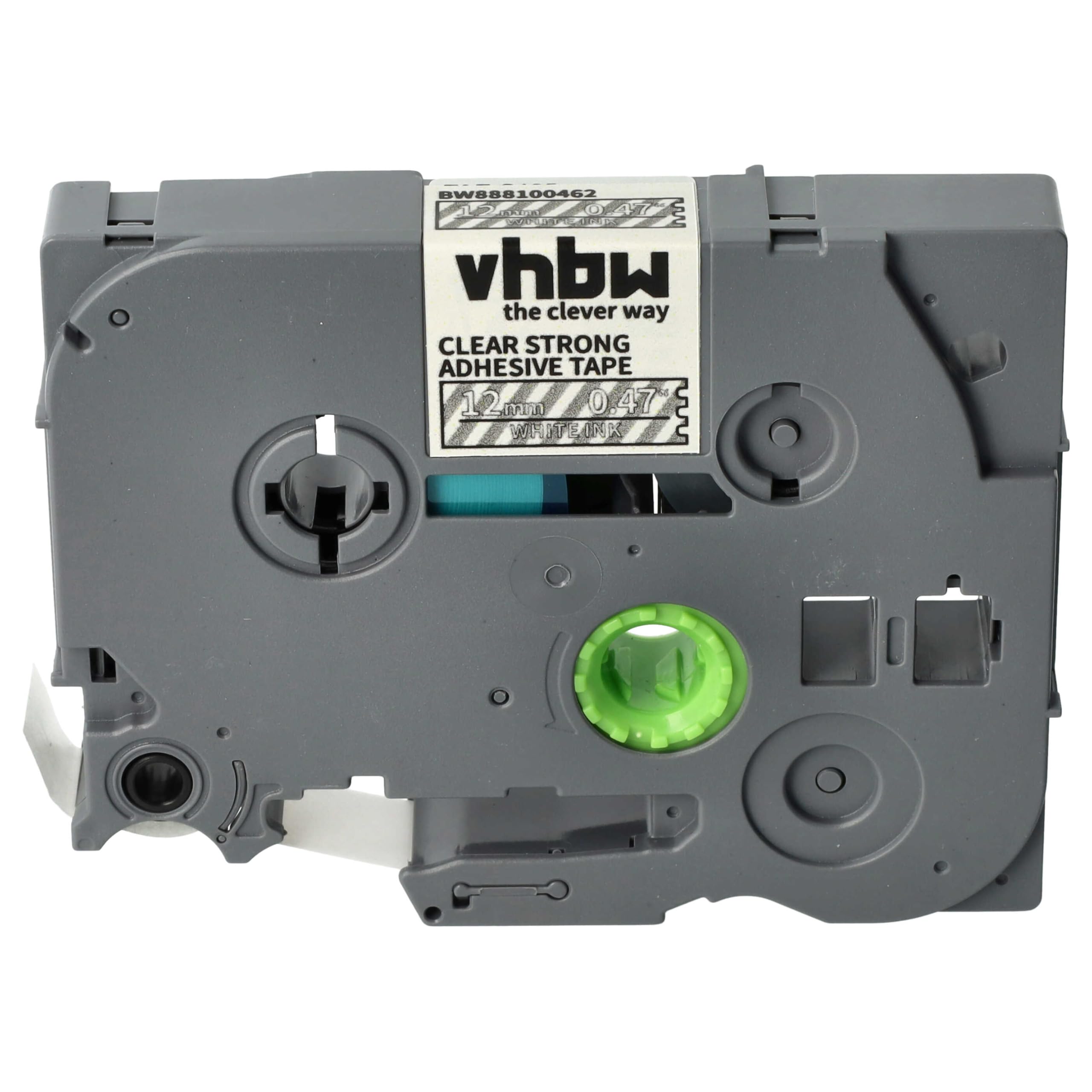 vhbw Label Tape Replacement for Brother TZE-S135 for Label Printer 8m x 12 mm, White on Transparent, Extra Strong, Laminated