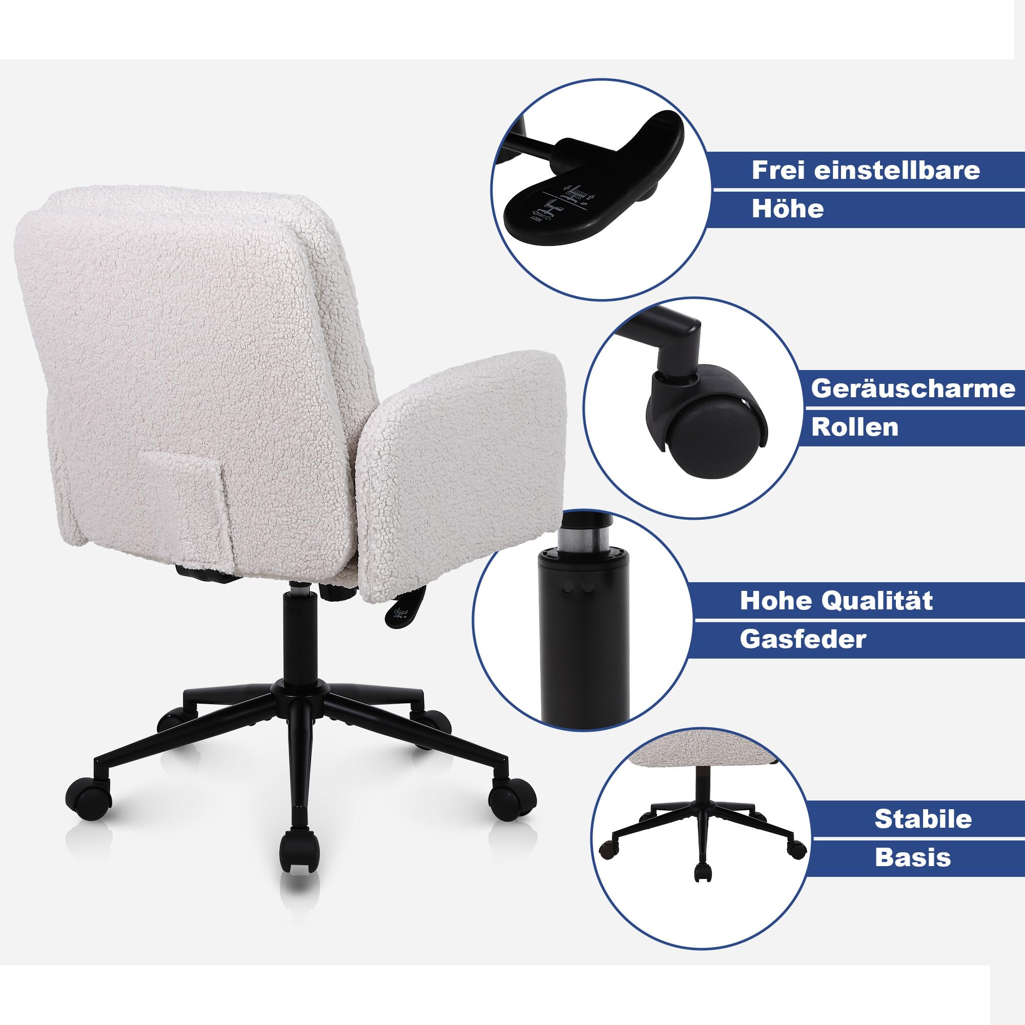 Youhauchair Schreibtischstuhl, Schminktisch Stuhl aus Kaschmir, Creme