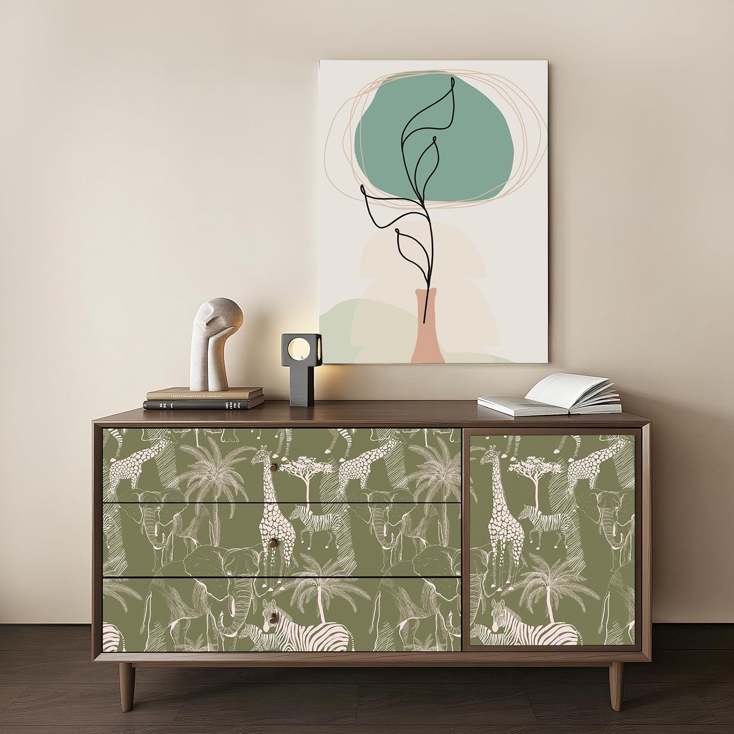 Livelynine 17.5x276" Forest Animal Peel and Stick Wallpaper Woodland Removable Contact Paper White & Dark Green Wallpaper for Bedroom Nursery Room Self Adhesive Wall Mural Woodland Tropical Plants