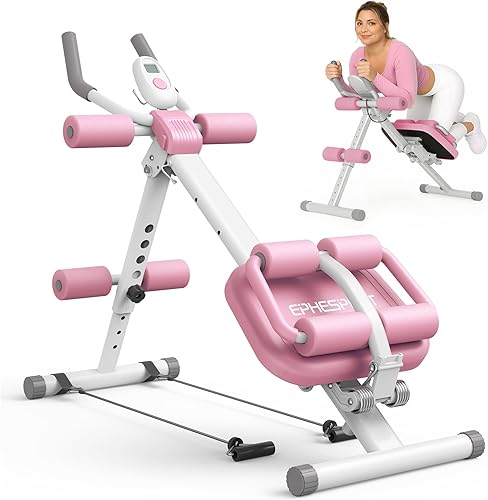 EPHESPORT Máquina Multifuncional para Abdominales, Entrenador de Crunch y Sentadillas para el Core para Entrenamiento de Abdomen, Equipo de Rosa