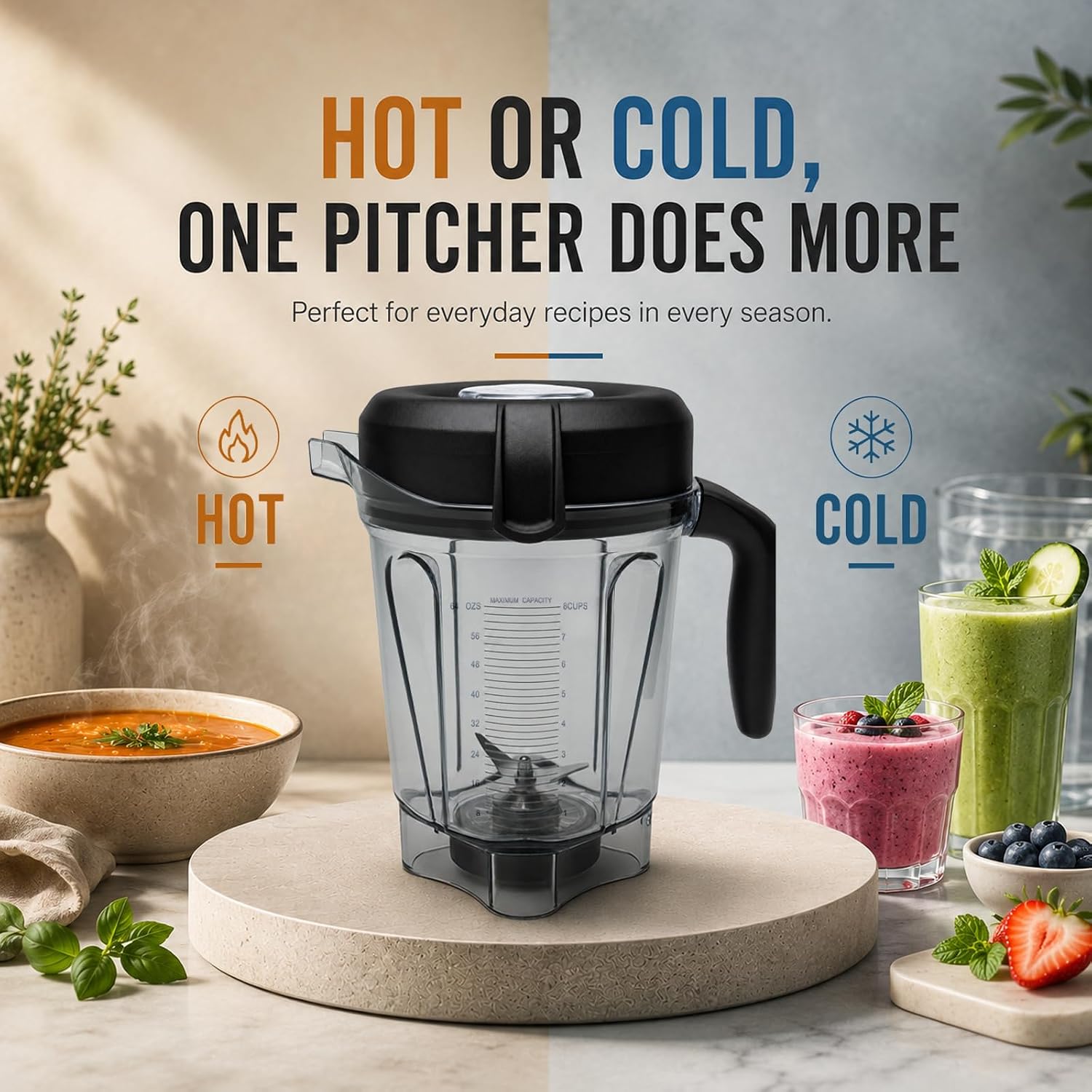 Premium Nylon Base 64oz Low Profile Blender Pitcher Compatible with Vitamix image 2
