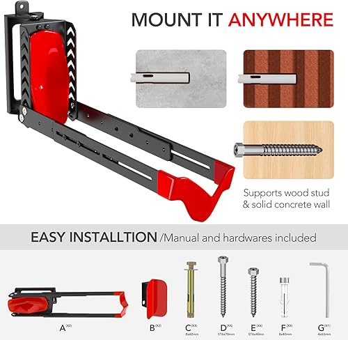 Miniatura 5 de Paquete de 2 soportes giratorios de pared para bicicletas, soportes verticales para bicicletas que ahorran espacio, soporta hasta 77 libras,