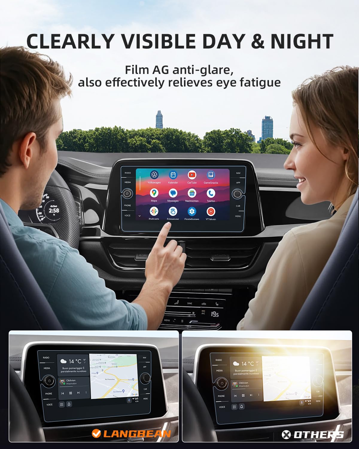 8" Discover Media Protector Pantalla Mate [Anti-Rreflejos & Anti-Huellas] para VW T-Roc/Golf 7 / Tiguan 2 / Passat B8, 9H Película de Protección de Pantalla de Vidrio Templado