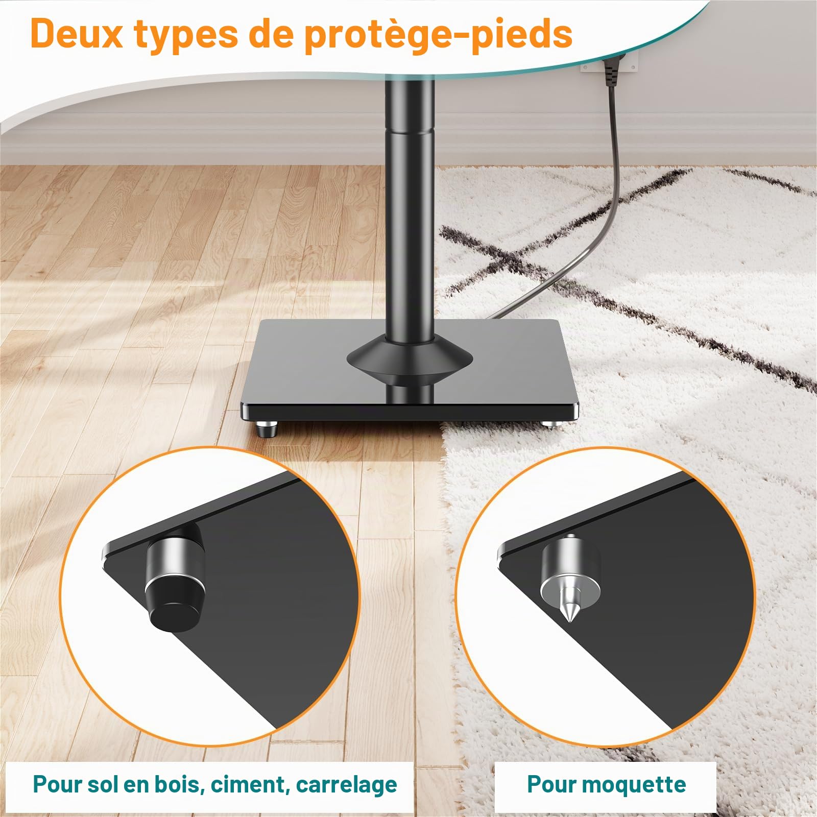 ELIVED 1 paire de supports universels pour haut-parleurs d'étagère - Hauteur réglable jusqu'à 95 cm - Avec socle en verre et canal de câbles interne - Capacité de charge de 10 kg - Noir