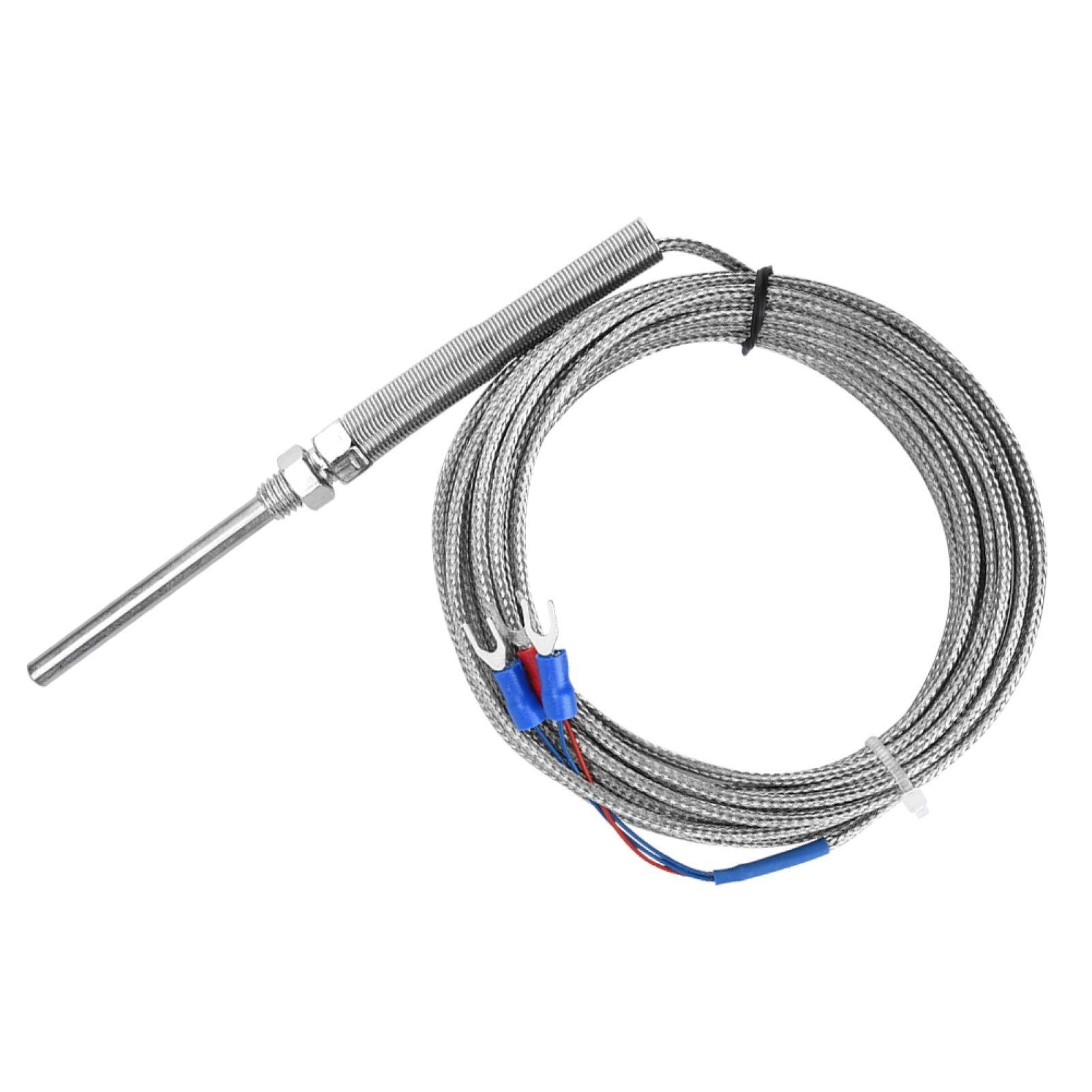 LiebeWH M8 Thread PT100 Platinum Resistor Thermocouple Probe, 0-400℃ Temperature Sensor Wire with Fast Response Speed for Temperature Measurement(5M)