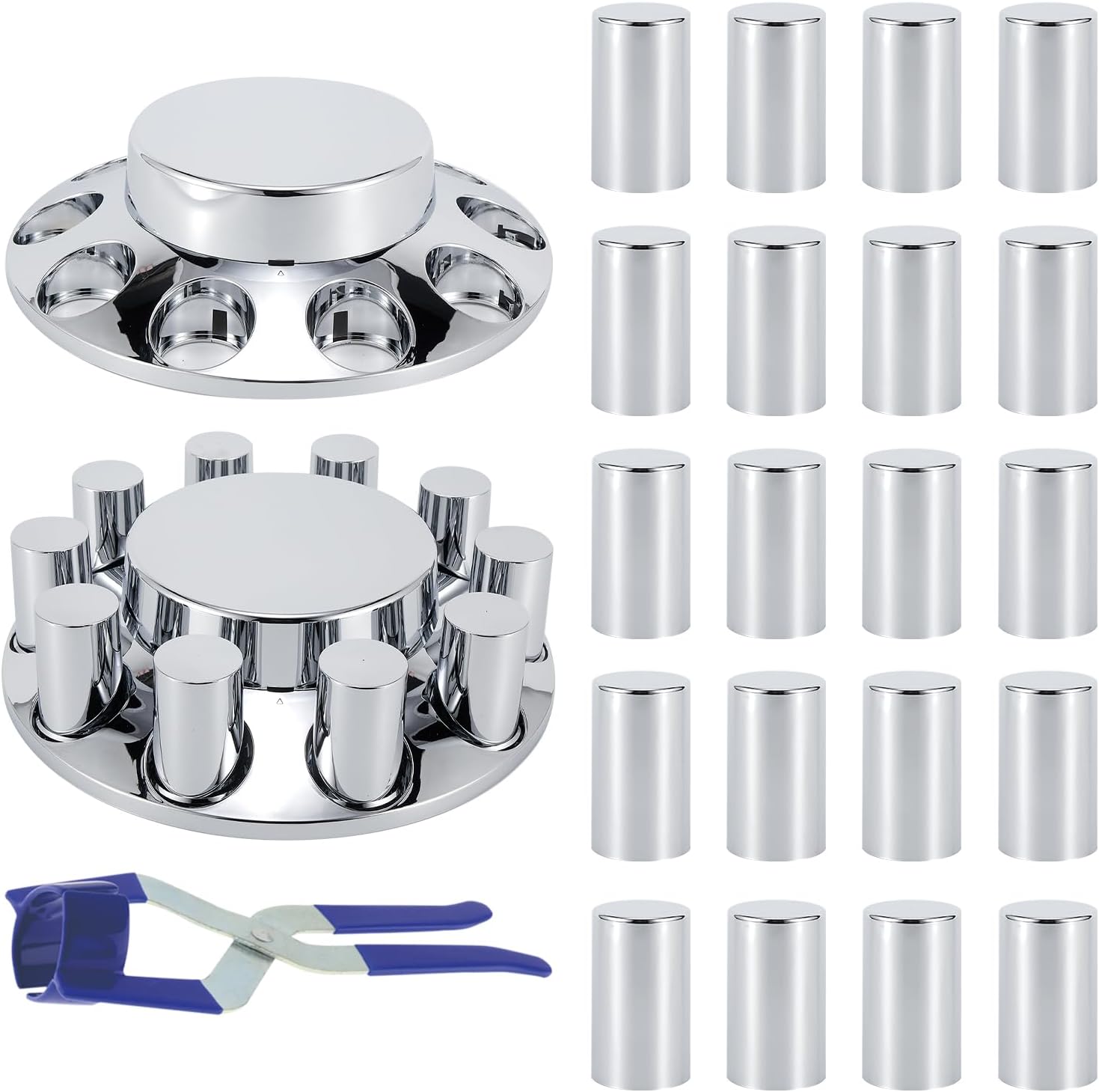 Front Axle Cover Kits Chrome ABS Plastic with 33mm Thread-on Flange Nut Covers for Semi Trucks in Pairs, 2 Set