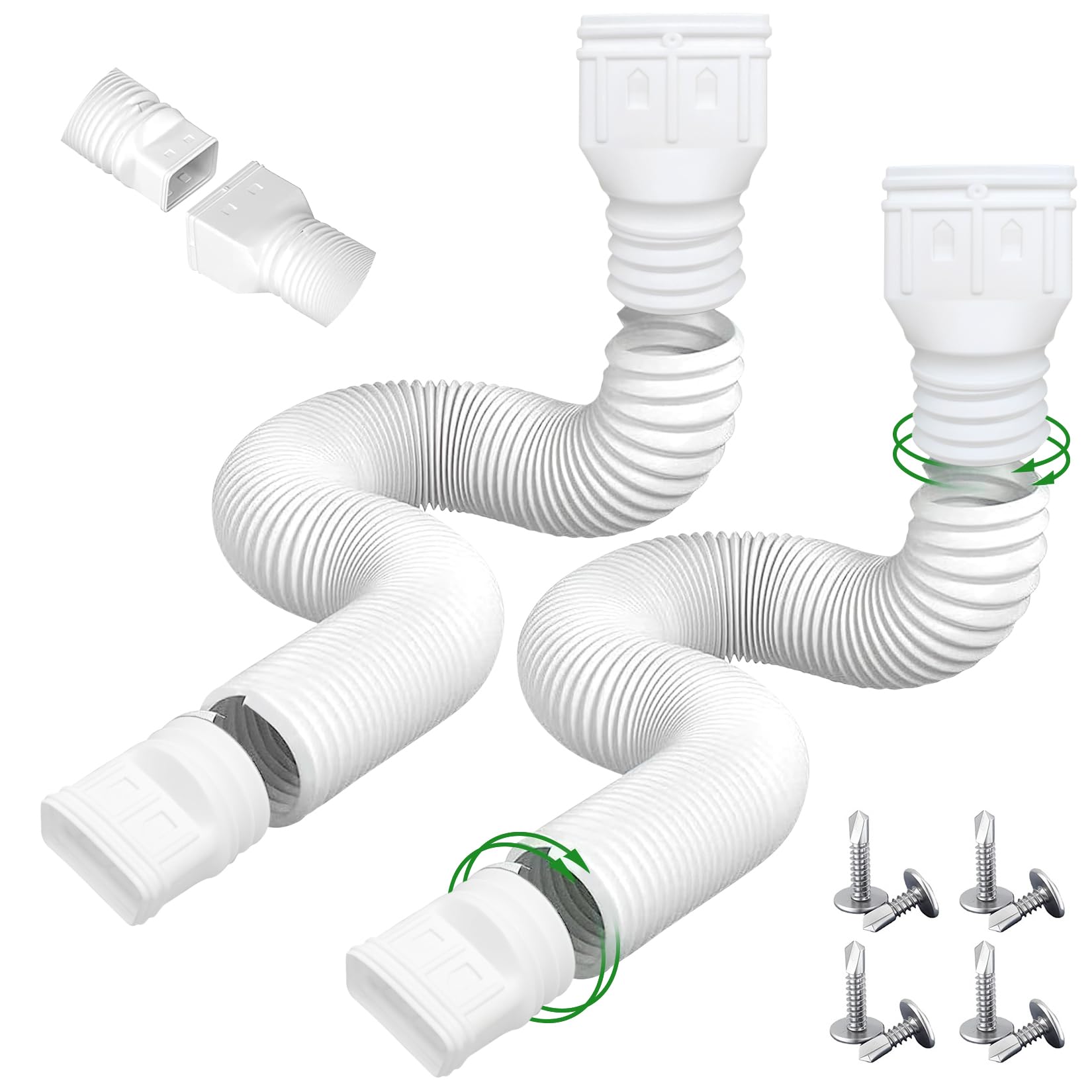 2 Stück Dachrinne Flexible Fallrohr Verlängerung von 53 bis 152cm | Ausgestattet Adapter, Schrauben;Robuste PE-Ablaufverlängerung;Passend für 10-8 cm