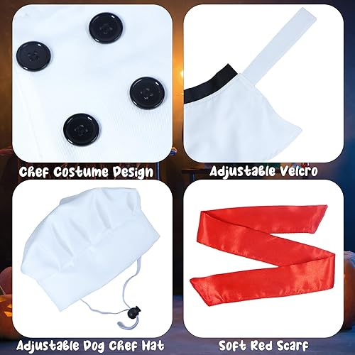 Miniatura 4 de Disfraz de Halloween para perro, disfraz de chef para perro, sombrero de chef, ropa de chef para perro, bufanda roja, ropa de Halloween para