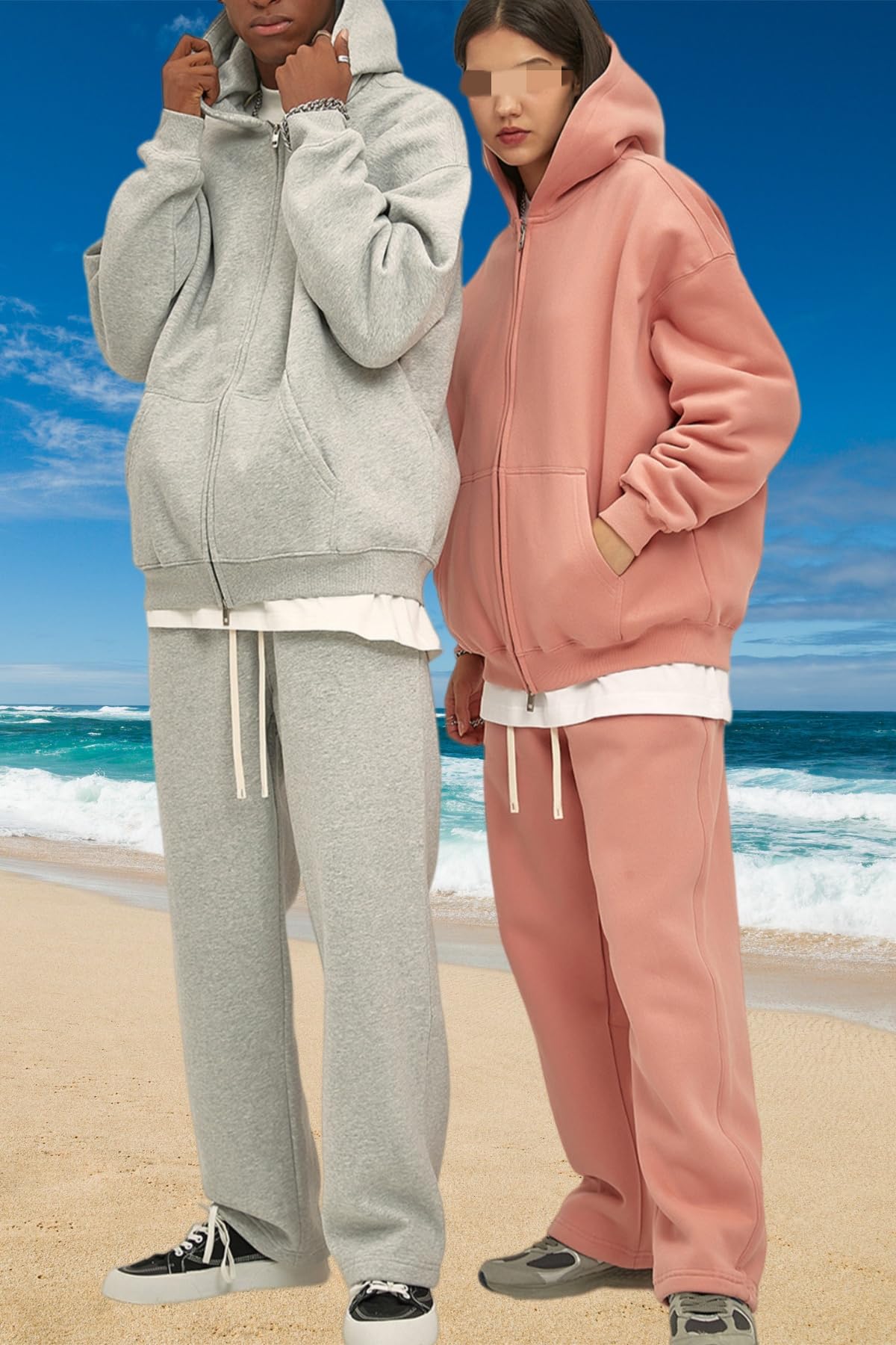 Dres, kurtka dresowa, bluza z kapturem, z zamkiem błyskawicznym, spodnie do joggingu zimowego, Kolor biały, XL | Kurtka polarowa unisex z zamkiem błyskawicznym i spodniami do biegania, ciepła i wygodna do codziennego użytku