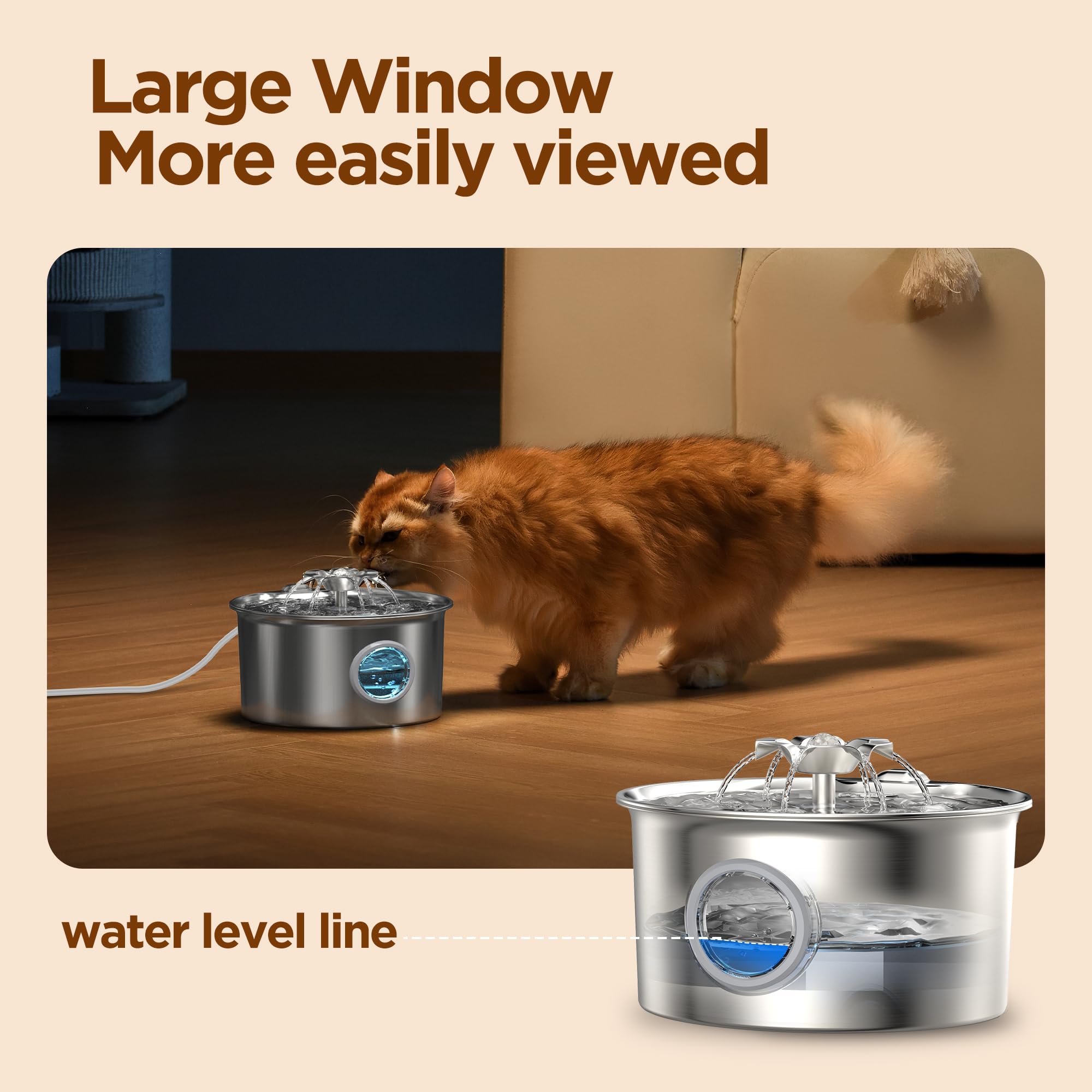 Fontanella Gatti Acciaio Fontana per Gatto: Fontanella Gatto Automatico - 2.6L Distributore Acqua Gatti - Fontana per Cani - Dispenser Acqua Cani - Cascata di Fiori - con 8 Filtris + 8 Spugnes