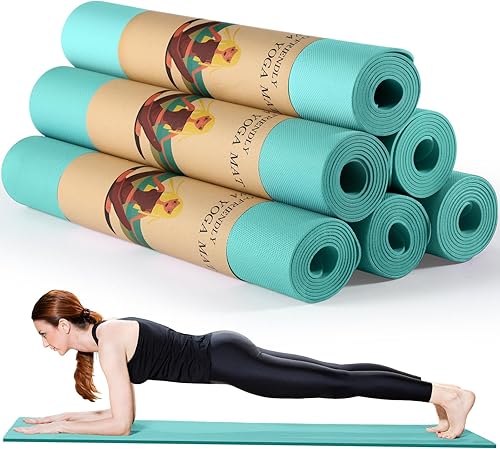 Miniatura 11 de Timgle Paquete de 6 alfombrillas de yoga antideslizantes a granel para ejercicio, esterilla de yoga gruesa, antideslizante, resistente a desgarros,