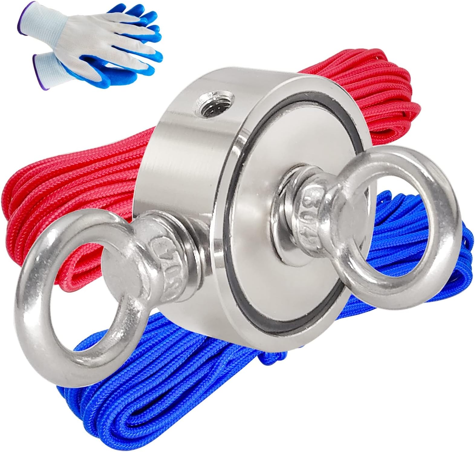 CHUNNIAO Fishing Magnets,Strong Neodymium Magnets Kit with 2X64 Feet Rope,Heavy Duty Rare Earth Magnets for Salvage&Remover&Lifting&Pulling,Diameter:1.9" - 350lbs Combined Magnetic Pull Force