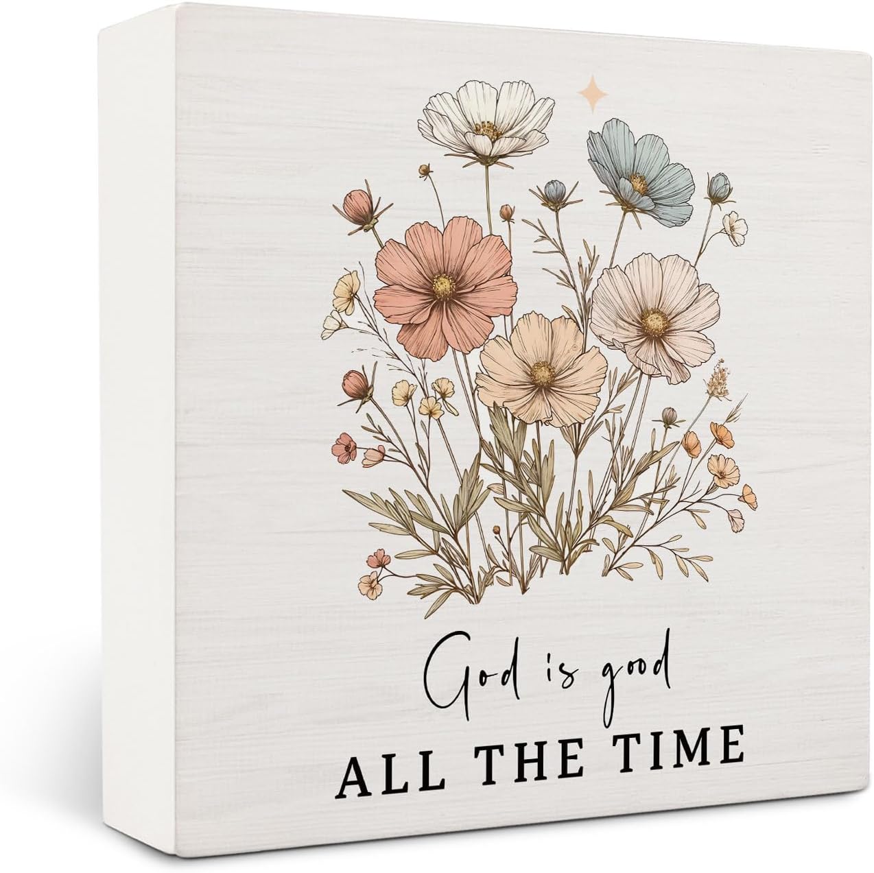 Boho Christian Wooden Signs,Easter Bible Verse Wooden Box Sign,Christian God Is Good All The Time Decor For Home Desk Tabletop Shelf Decoration 5×5 Inches