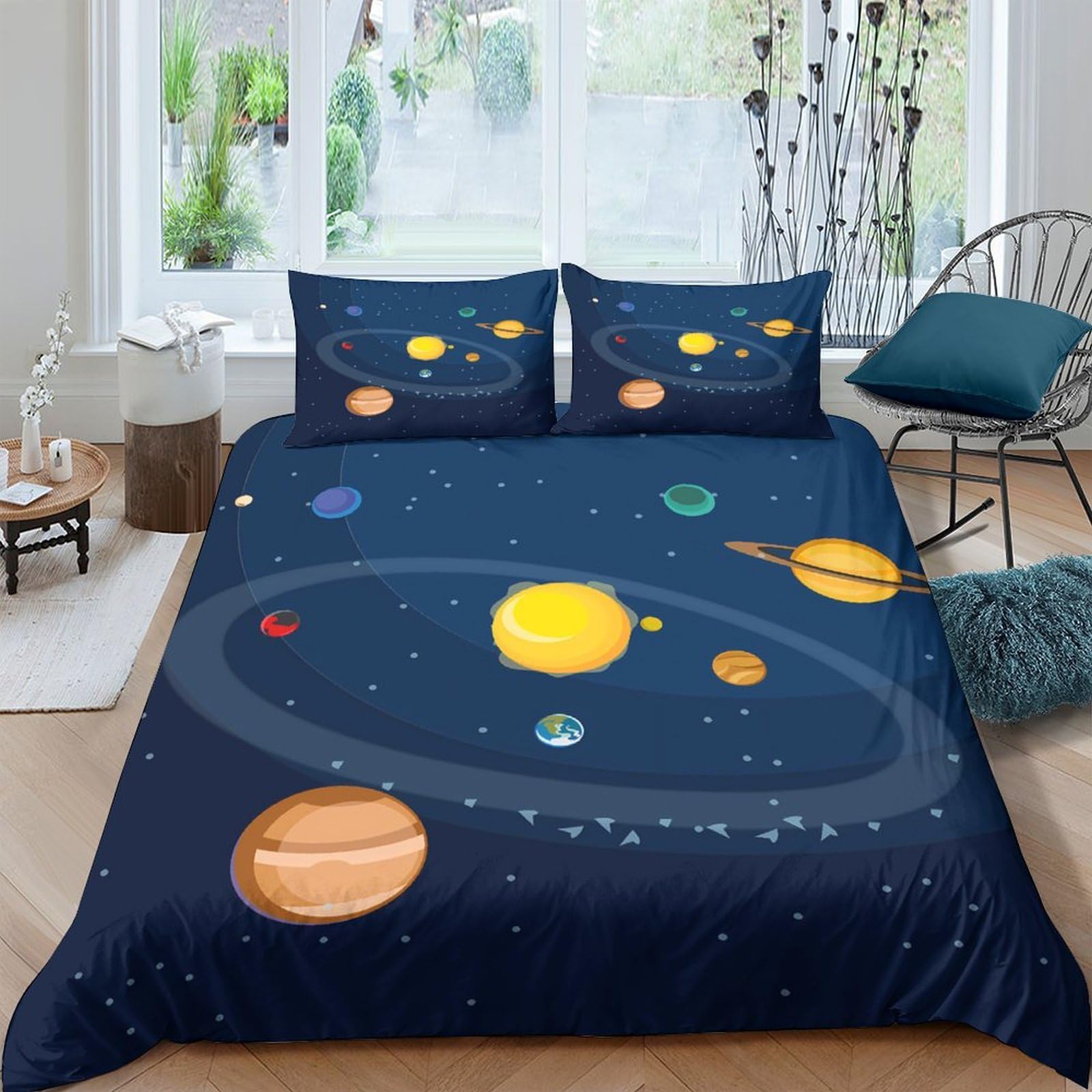 Ctjqhvkz Style-5 3D Printed Solar System Fitted Sheet Microfiber Deep Blue Planet Mattress Cover For Bedroom Dorm Protective Decor Single（135X200cm）