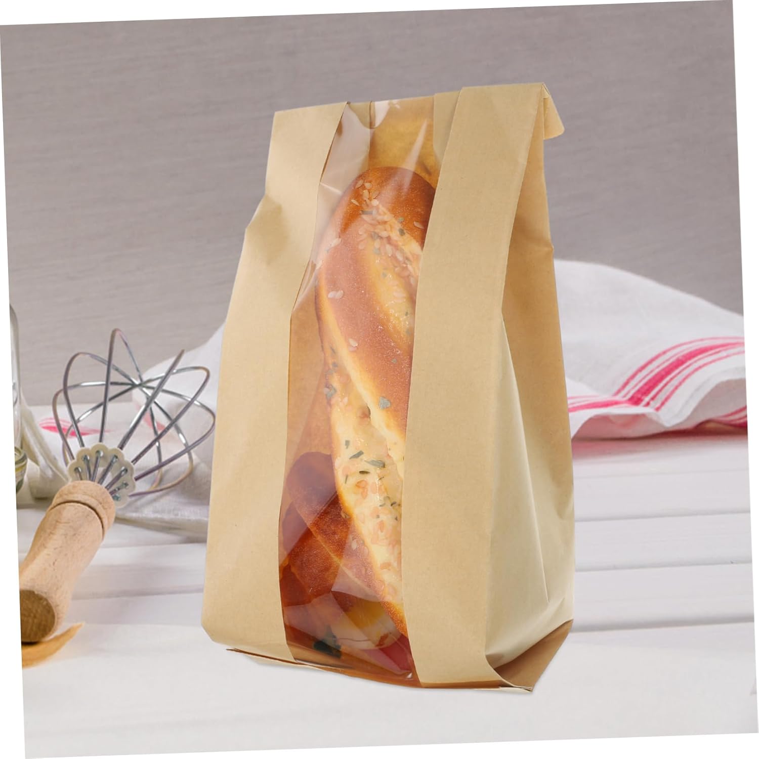 100pcs Kraft Paper Bakery Bags with Window Toast Cookie Packaging for Restaurants and Snack Bars Food-grade Kraft for Fresh Bread and Treats