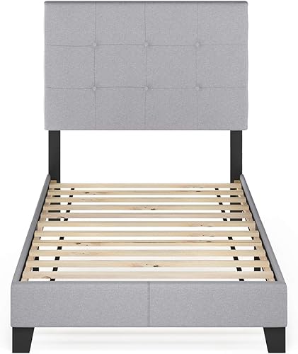 Miniatura 4 de Furinno - Base de cama tapizada con botones,modelo Laval, tamaño individual XL, color glaciar