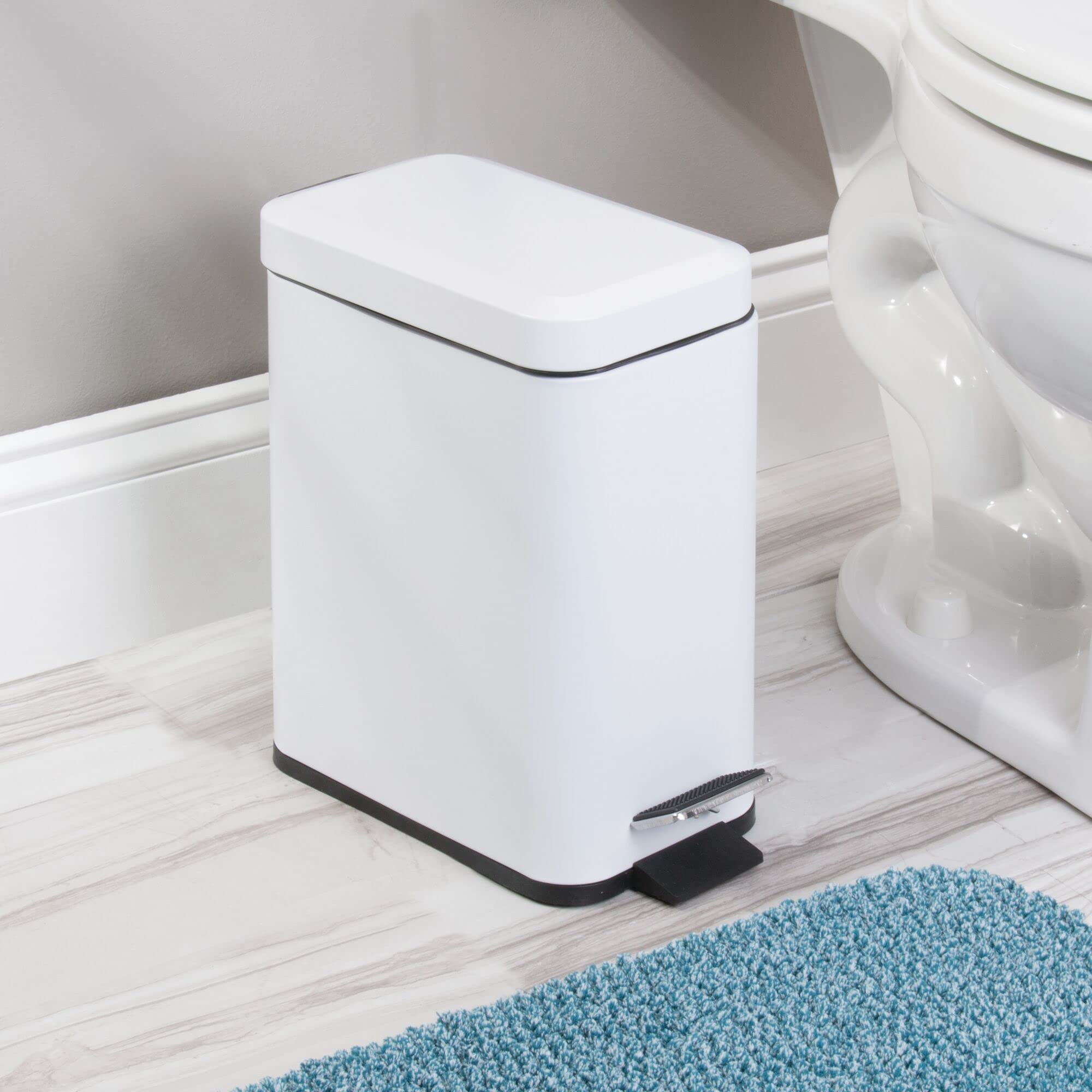 iDesign Rechteckiger Badezimmer-Mülleimer, rechteckig, 5 l, M2, Weiß, 2 Stück