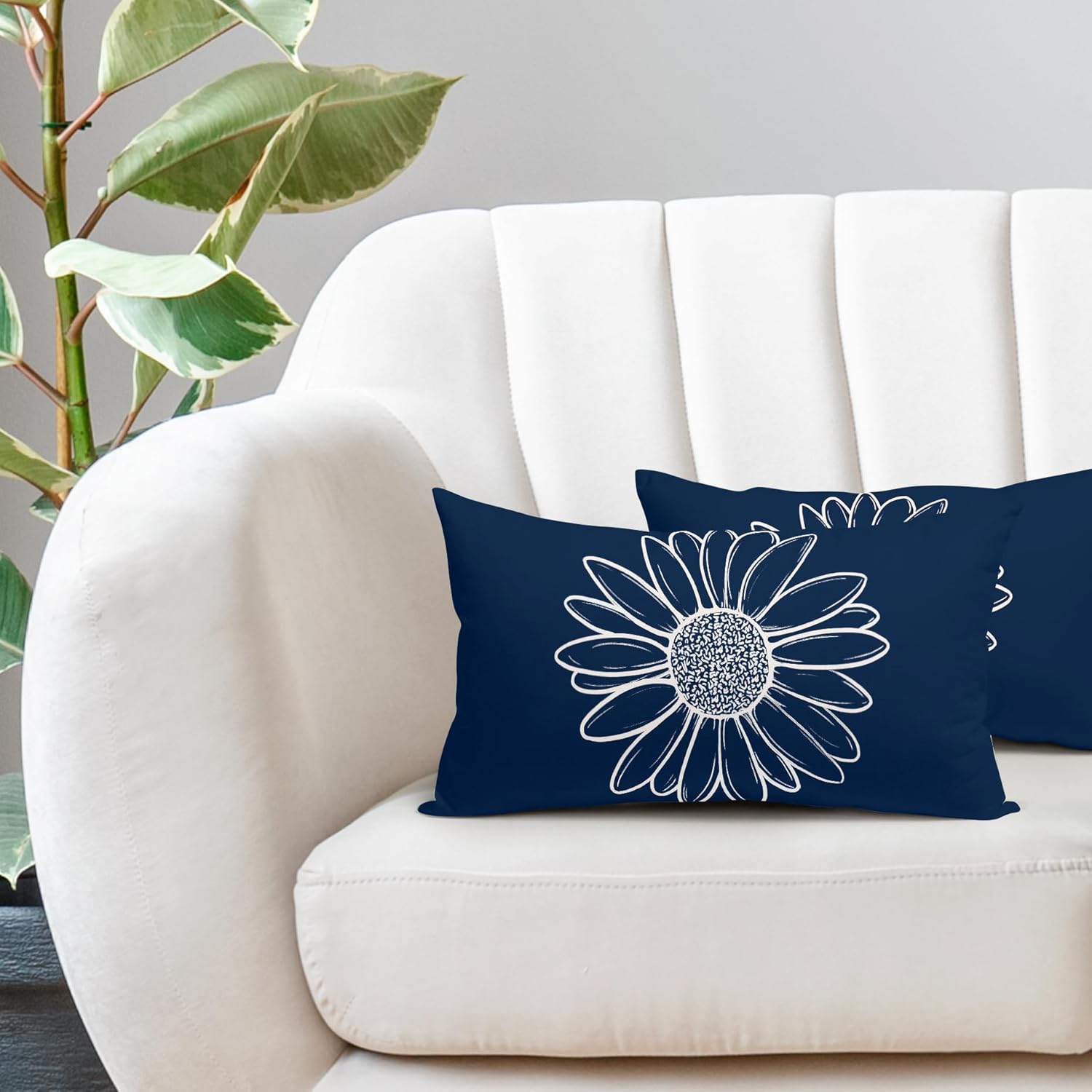 aportt Navy Blue Daisy Flowers Lumbar Pillow Covers Spring Summer Floral Bloom Decorative Pillow Cases Seasonal Modern Throw Pillows 12X20 Inch Set of 2 Farmhouse Home Decor for Sofa Couch - Image 5