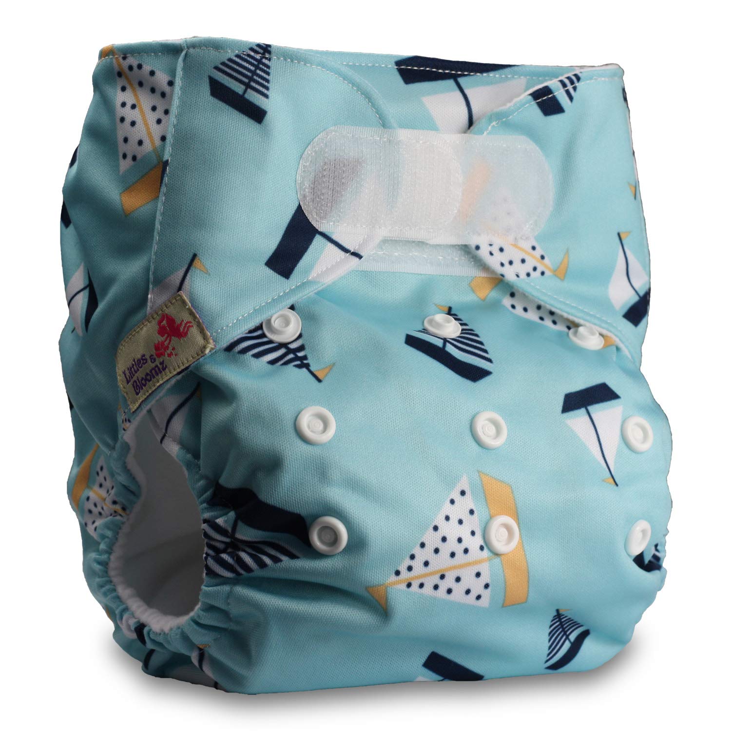 Littles & Bloomz, Reusable Pocket Cloth Nappy, Fastener: Hook-Loop, Set of 1, Pattern 54, with 2 Bamboo Charcoal Inserts