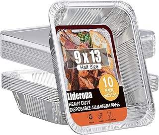 Disposable Aluminum Foil Pans with Lids 9x13-10 Pack Aluminum Foil Pans, Heavy Duty Aluminum Baking Pans for Cooking, Storing, Prepping, and Freezing Food