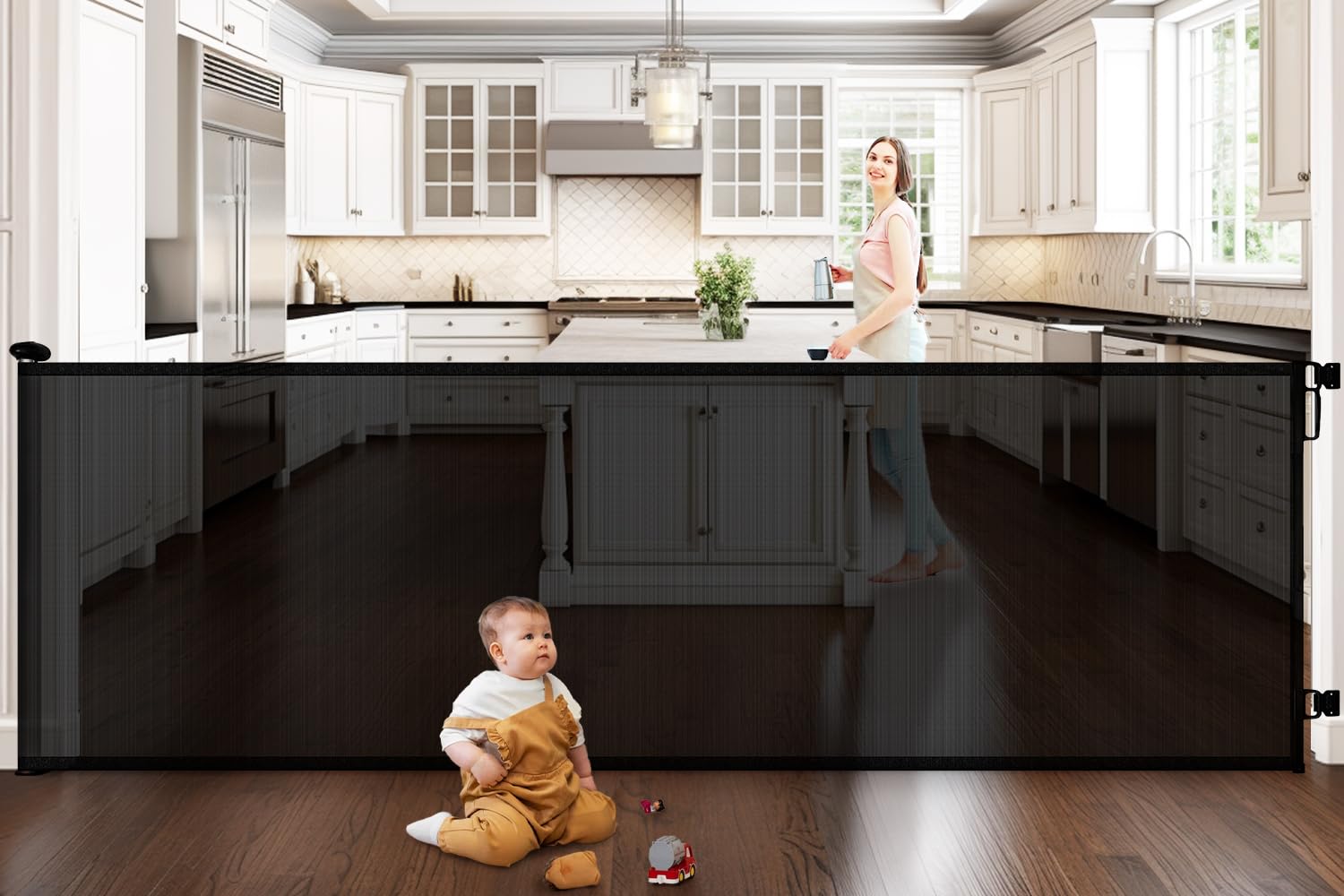 Newnice 41" Tall 170" Extra Wide Retractable Baby Gates for Large Openings, Dog Gate for The House Indoor Outdoor, Extra Long Baby Pet Gate for Stairs Doorways Hallways, Black