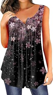 DASEIS Workout Tops for Women, Soft Oversized Top Womens Home Cute Festival Sleeveles Tops Printing Button Cozy Blouses Womens