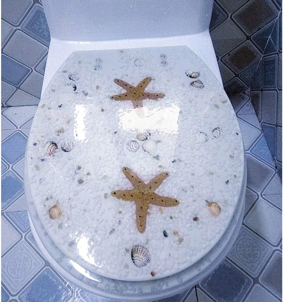 Close Resin Toilet Seat with Cover, 3D Effects Heavy Duty Lid, Starfish, Real Seashells and Sands for U/V/O Type