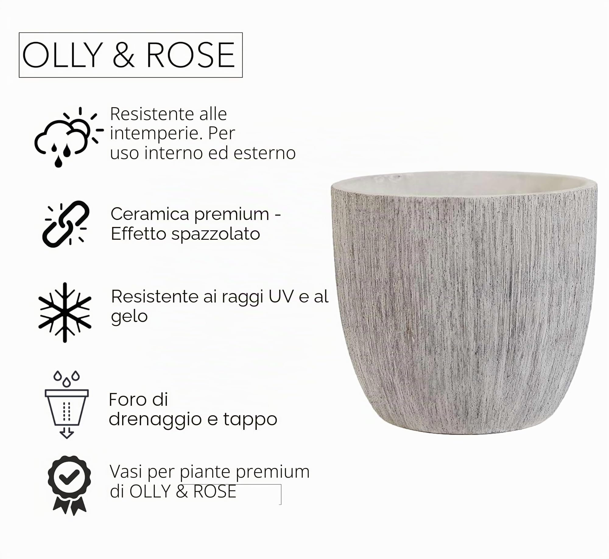 Olly & Rose grandi vasi in ceramica grigio spazzolato