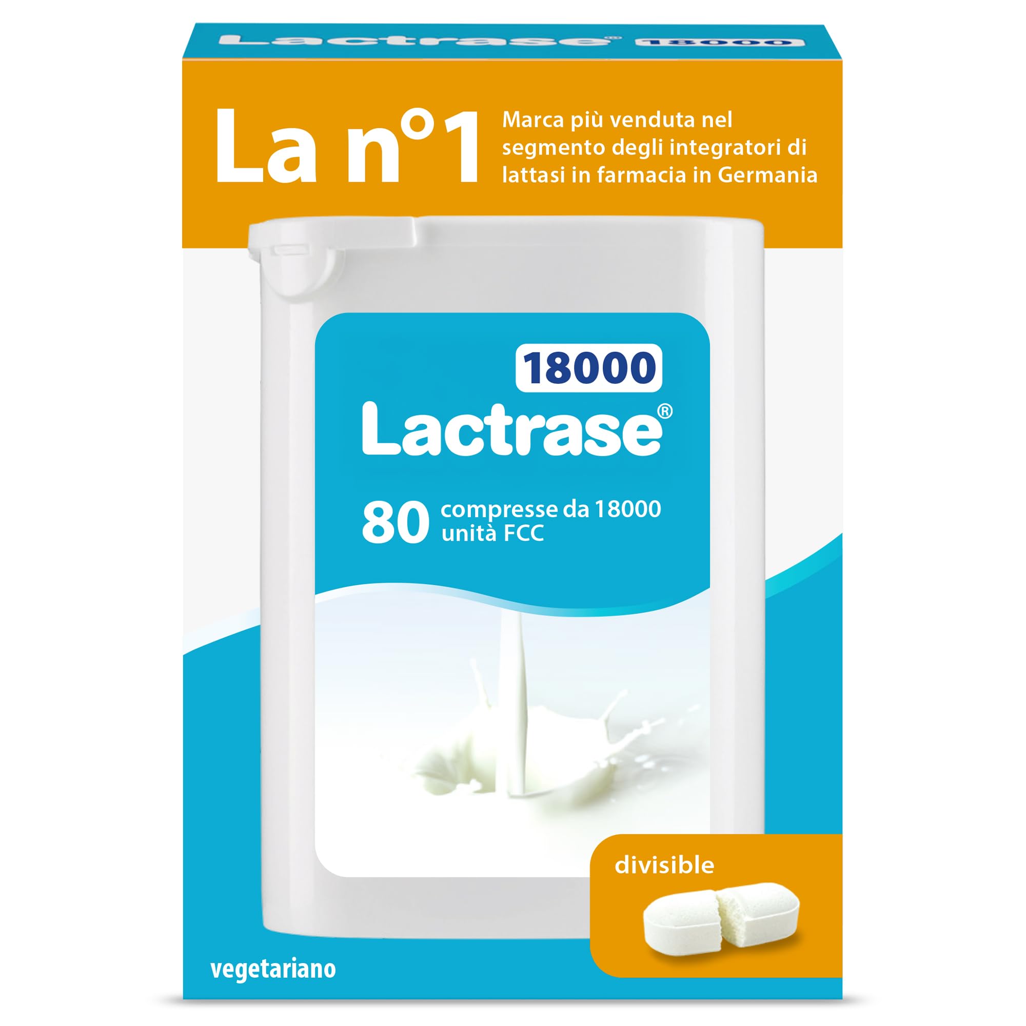 Pro Natura® Lactrase 18000 FCC, 80 compresse di lattasi per l'intolleranza al lattosio, per gustare senza problemi latte e latticini