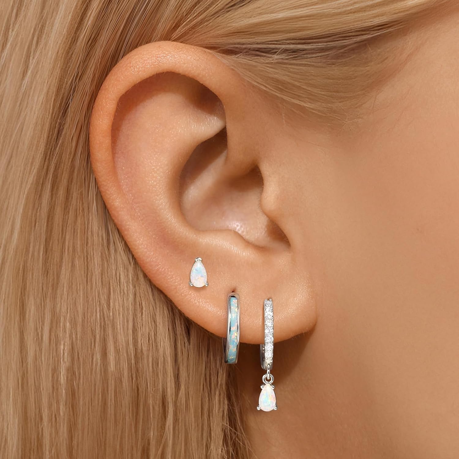 Opal Earrings Set for Women, Christmas Gift for Her, Sterling Silver | 14K Gold Plated, Hypoallergenic S925 Hoop Stud Earrings for Women with Sensitive Ears, Dainty earring Stacks—Trendy Opal Jewelry 2025 - Image 7