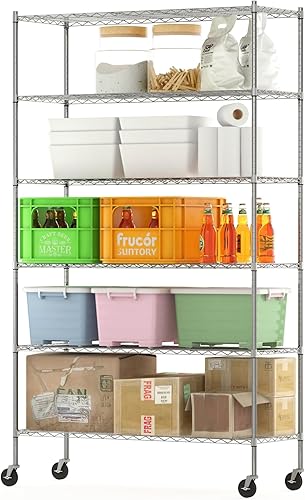 Furinno Wayar Estante de almacenamiento de metal, 6 niveles, 48 pulgadas más alto, acero inoxidable