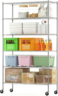 Furinno Wayar Metal Storage Shelf Rack, 6 Tiers, 48-Inch Taller, Stainless Steel