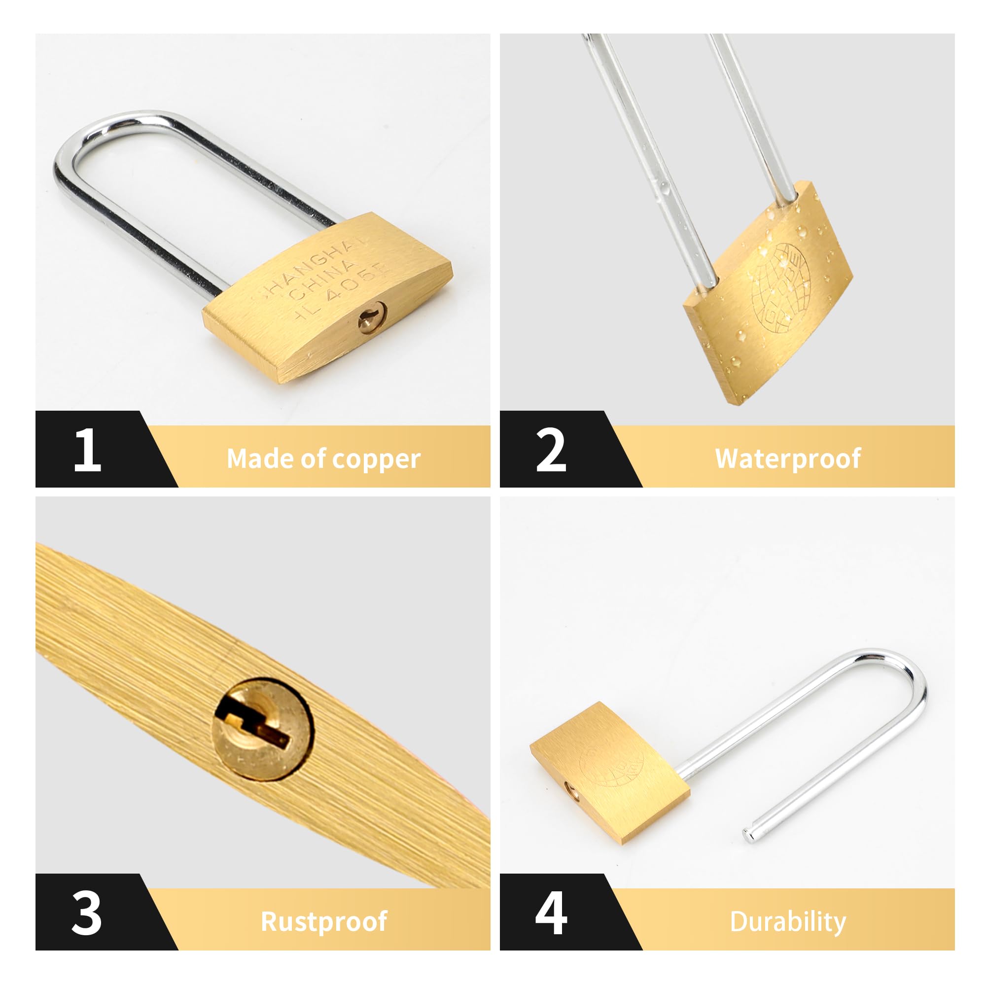 YKUKIZEE 6 Pack Long Shackle Padlock with Key, 50 mm Heavy Duty Lengthened Padlock - Image 4