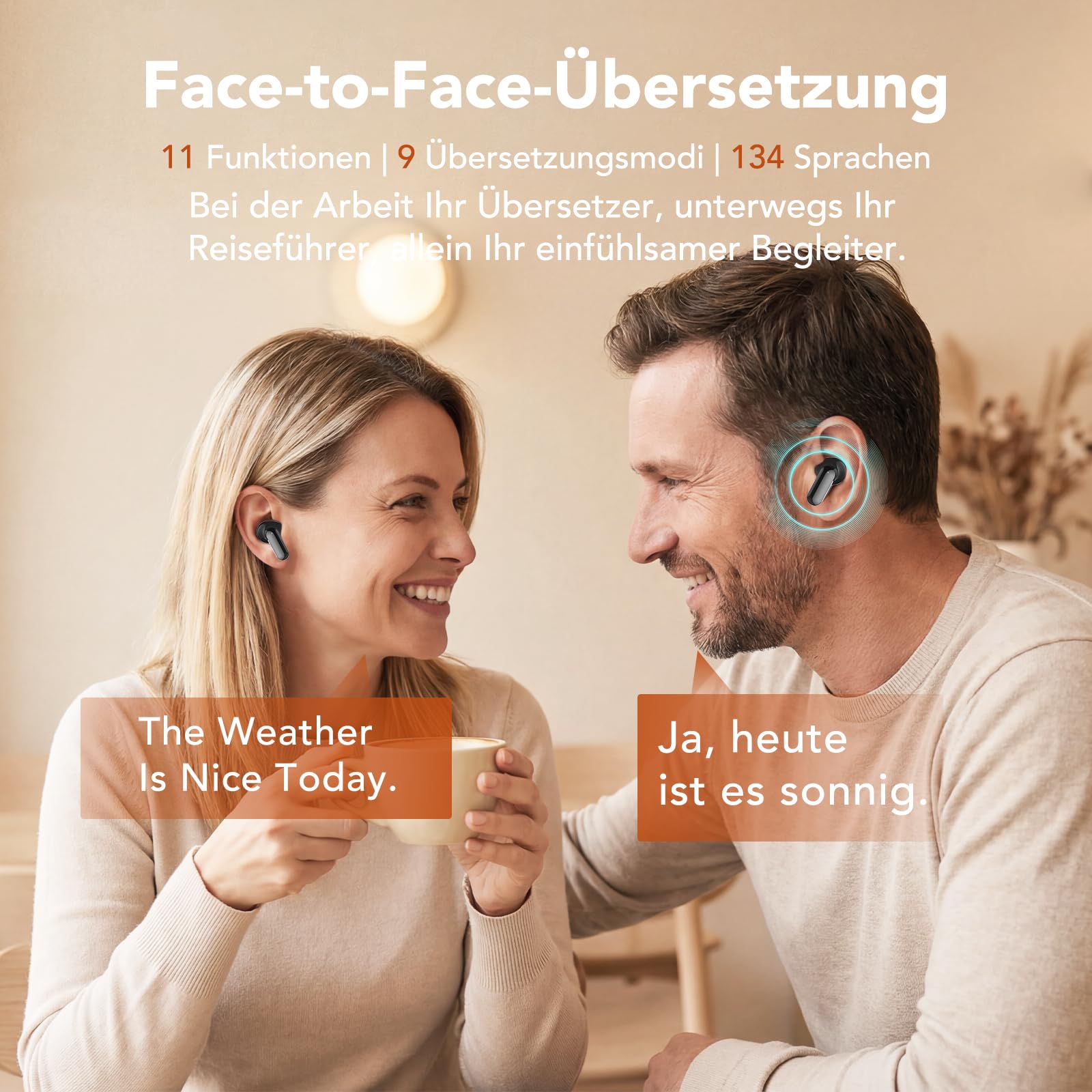 N03 KI Übersetzer Kopfhörer, 134 Sprachen Übersetzungskopfhörer mit 9 Modi - HiFi-Klang Bluetooth 6.0 Taschenuhr-Stil Kabellose Kopfhörer mit Touchscreen für Büro, Sport, Studium (Rosa)