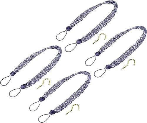 uxcell 2 alzapaños de cortina trenzados de 23 pulgadas, con 2 ganchos de metal, color morado y plateado