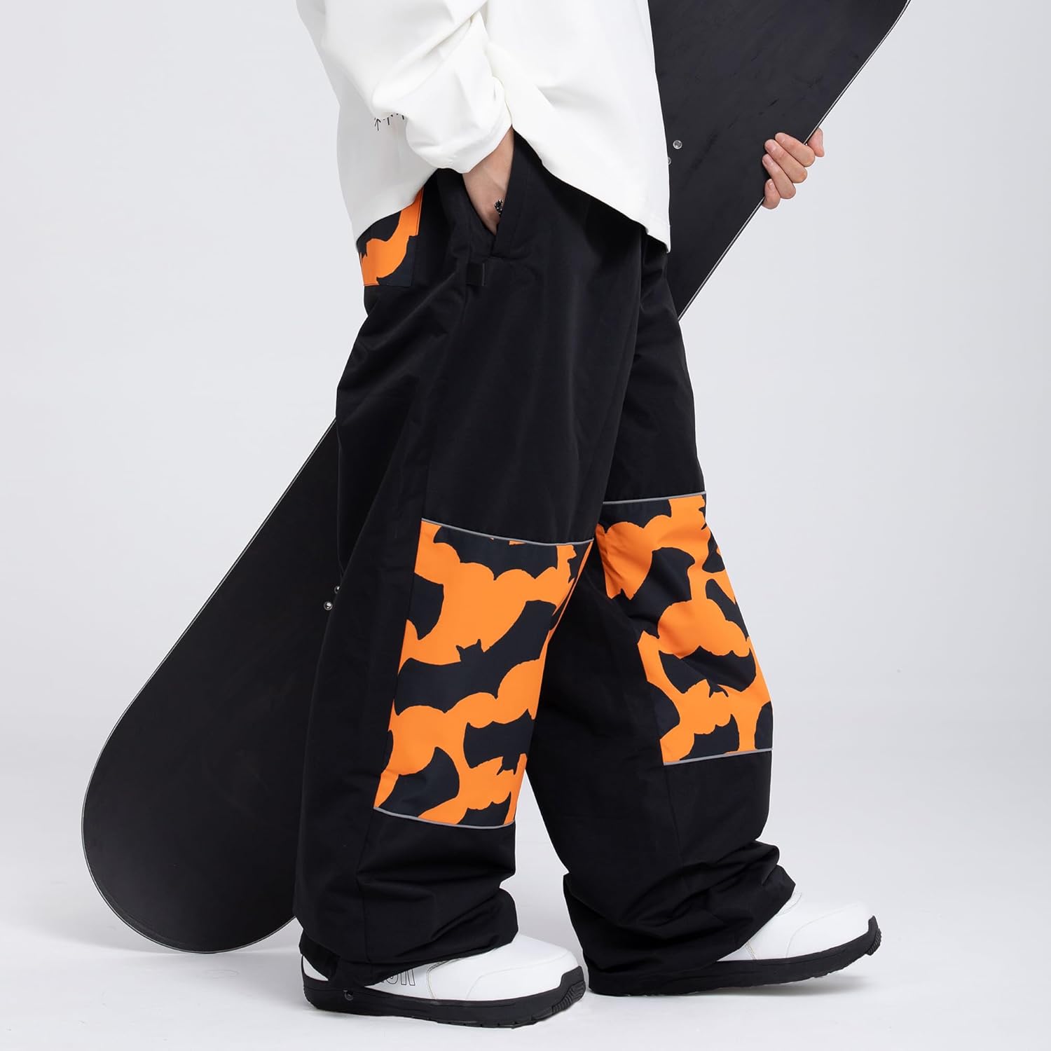 SNOWVERB Women Men Ski Baggy Cargo Knee Reflective Graphic Panel Casual Snow Pants Waterproof Loose Fit Snowboard Pants - Image 3