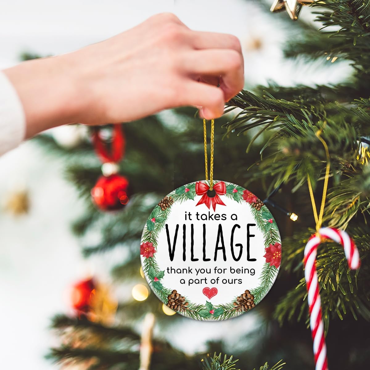 Friend Appreciation Gifts Christmas Ornament, Thank You Gifts for Coworkers Teachers Leader Manager Nurse, It Takes a Village Ceramic Hanging Ornaments for Christmas Tree Decorations - Image 5