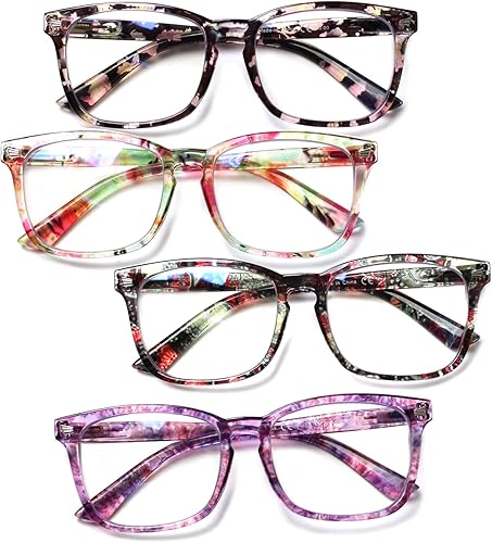 Miniatura 1 de Henotin Paquete de 4 lentes de lectura con bloqueo de luz azul para mujeres y hombres, lectores de computadora con bisagra de resorte, anteojos