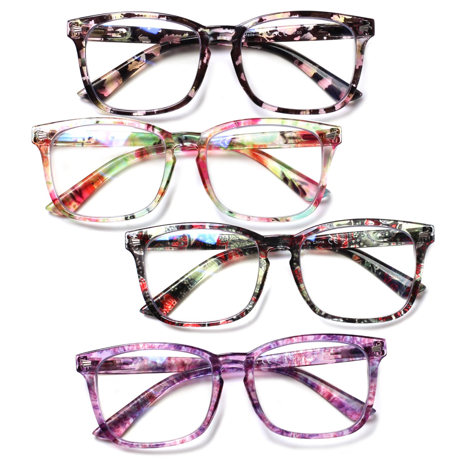 HENOTIN Lesebrille für Damen, mit Federscharnier, blaues Licht, modisches Muster, für Frauen (Leser mit Musterdruck, 2,0, Dioptrien)