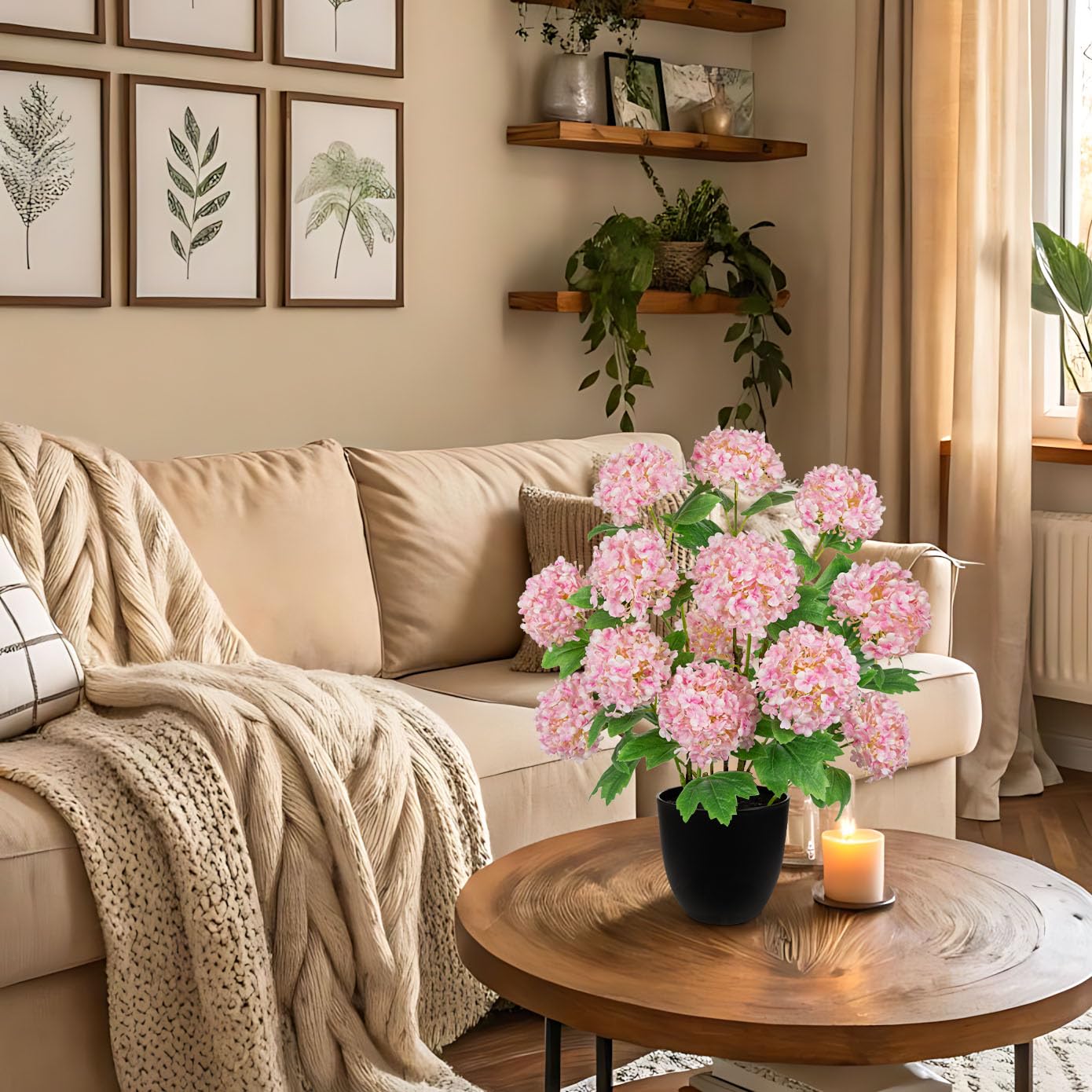 Briful Fiori artificiali di ortensia rosa in vaso – 52,1 cm di altezza con 13 teste di fiori, ortensie artificiali in seta per soggiorno, bagno, ufficio, decorazione primaverile