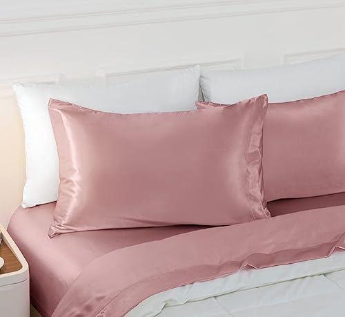 Vonty 2 fundas de almohada estándar de satén  Fundas de almohada de 20 x 26 pulgadas, fundas de almohada color champán rosa para proteger la piel y