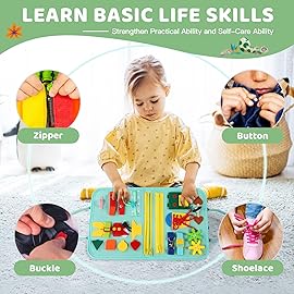 Toddler Busy Board for 1 Year Old, Montessori Toy Busy Book for Toddlers 1-3 with Fishing Game Motor Skills, Learning Toy Car Airplane Activities Kid Travel Essential 2-4 Yr Christmas Birthday Gift