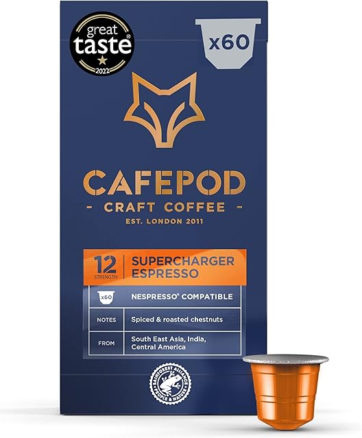 CAFEPOD Craft Coffee  Nespresso Compatible Recyclable Aluminium Pods  SUPERCHARGER BLEND  Rainforest Alliance Certified  60 Pods