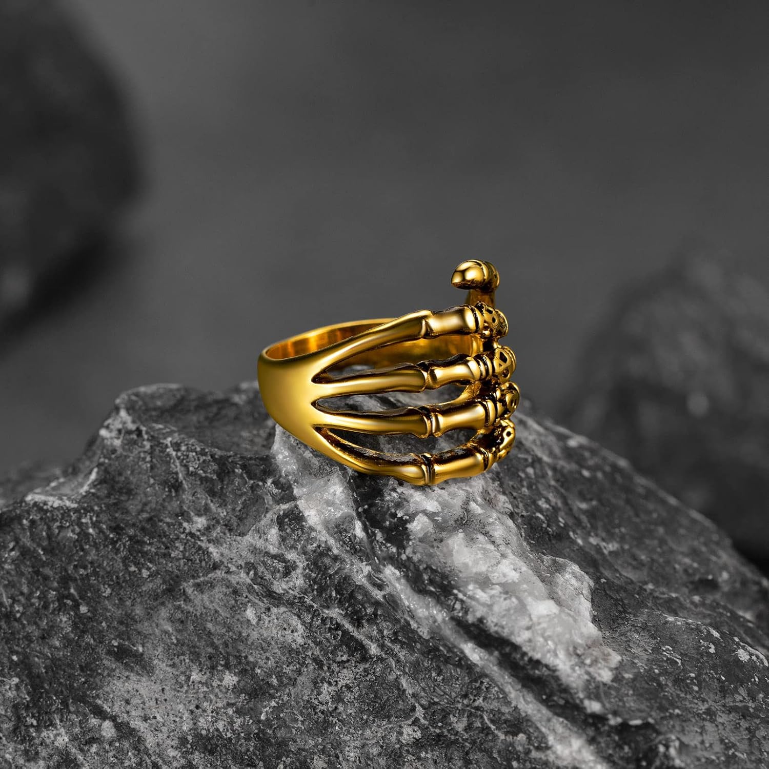 FaithHeart Skull Rings for Men Gothic Punk Stainless Steel Band Rings Biker Skeleton Thumb Ring Cocktail Party Jewelry with Gift Box
