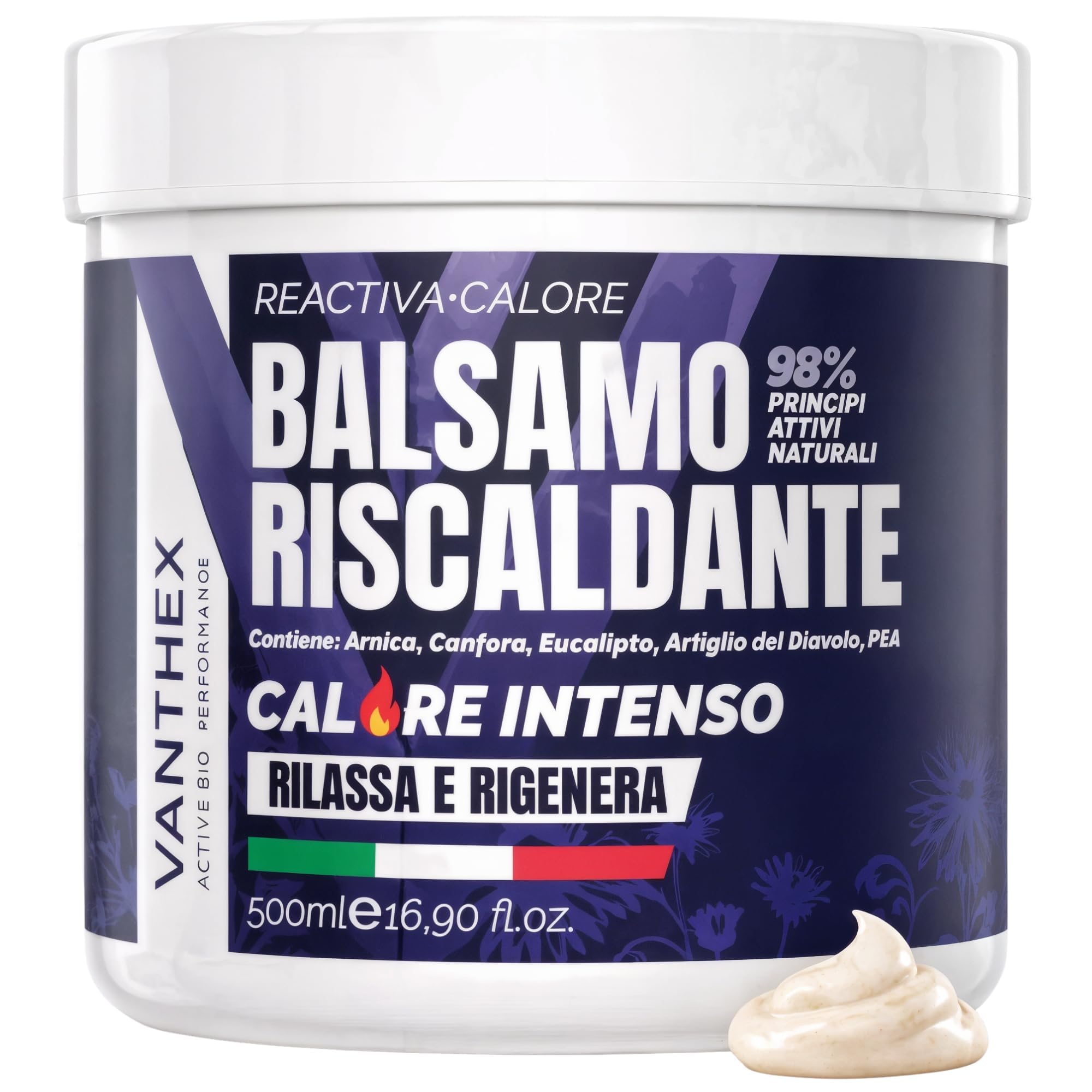 VANTHEX Crema Riscaldante Muscoli Sportiva 500ml con Arnica Gel Forte a Rapido Assorbimento per un Sollievo Naturale ideale per Pre Post Allenamento, Calore Progressivo, Non Untuoso