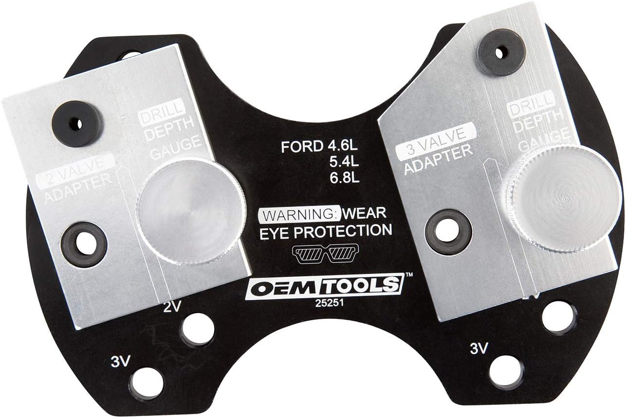 OEMTOOLS 25251 Manifold Drill Template Kit – Removes Broken Exhaust Manifold Studs on Ford 2V & 3V Triton Engines – Includes Interchangeable Adapters with Alignment Pins