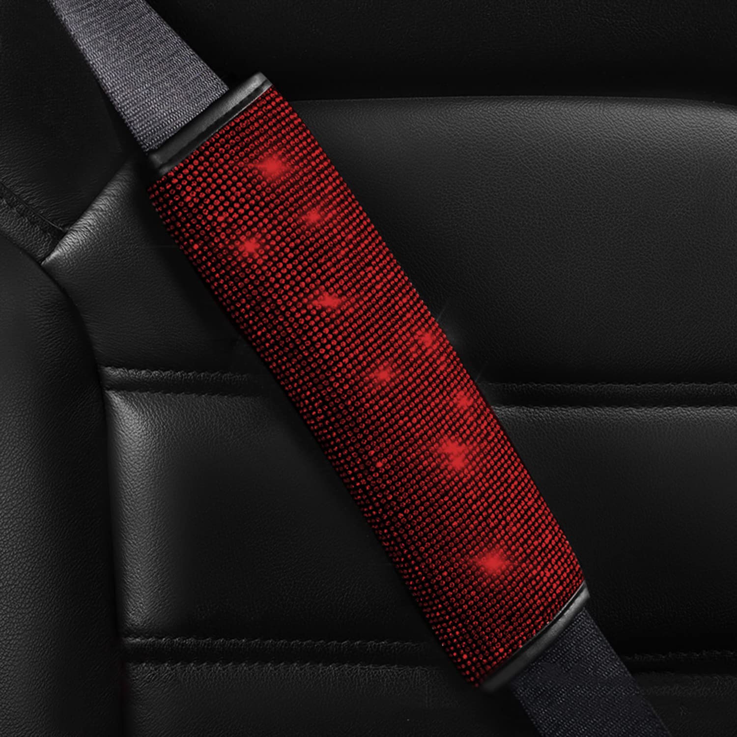 U&M 4 paquetes de almohadillas para cinturón de seguridad con brillantes, fundas de cinturón de seguridad de cristal brillante, accesorios de decoración de automóvil con diamantes para mujeres (rojo)